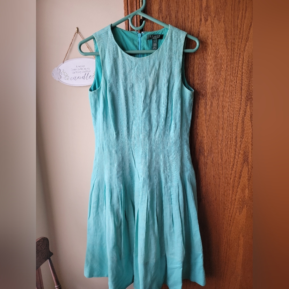 Lauren Ralph Lauren Linen Turquoise Dress, Sz 4